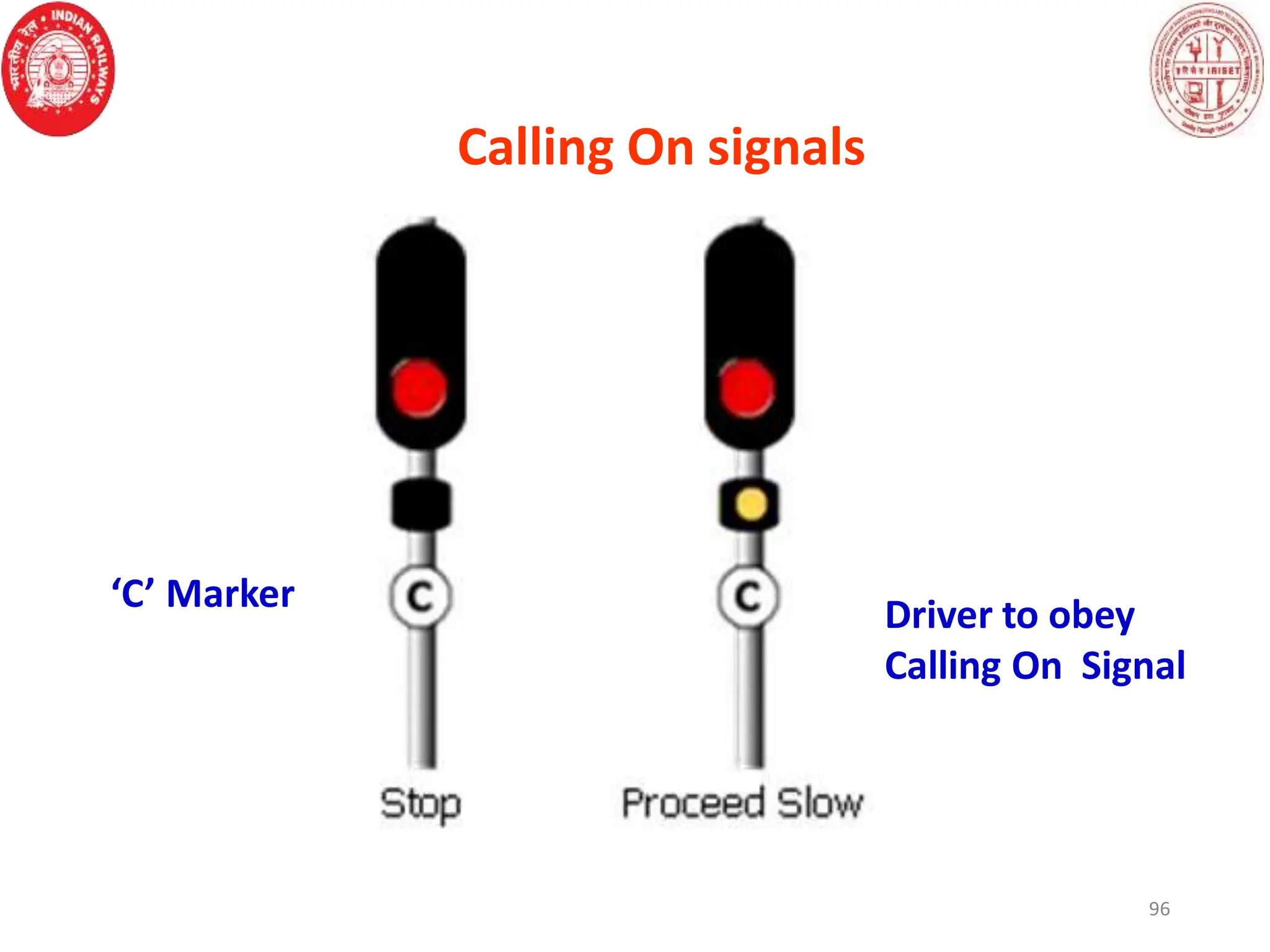 Calling On signals
96
‘C’ Marker Driver to obey
Calling On Signal
 