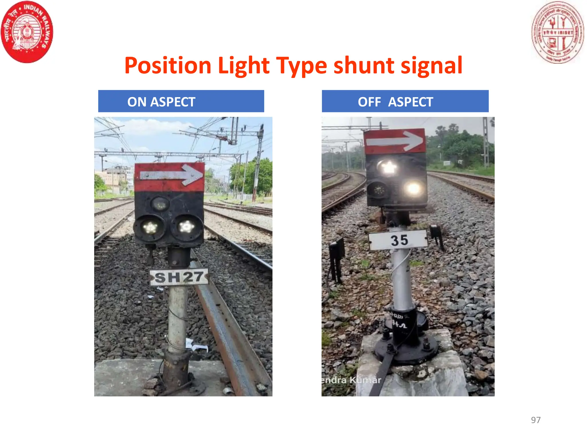 Position Light Type shunt signal
97
ON ASPECT OFF ASPECT
 