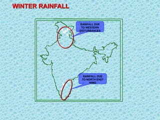 WINTER RAINFALL
RAINFALL DUE
TO WESTERN
DISTURBANCES
RAINFALL DUE
TO NORTH EAST
WIND
 