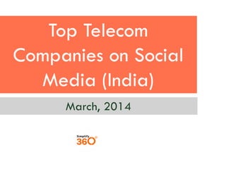 Top Telecom
Companies on Social
Media (India)
March, 2014
 