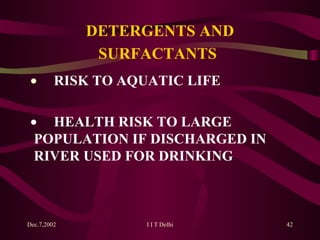DETERGENTS AND SURFACTANTS     RISK TO AQUATIC LIFE   HEALTH RISK  TO  LARGE  POPULATION IF DISCHARGED IN  RIVER USED FOR DRINKING 
