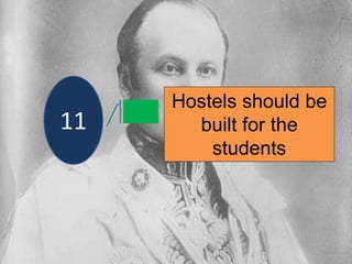 11
Hostels should be
built for the
students
 