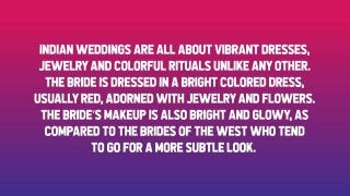 Indian weddings are all about vibrant dresses, jewelry and colorful rituals unlike any
other. The bride is dressed in a br...