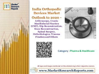 Arthroscopy, Cranio
Maxillofacial Fixation
(CMF), Hip Reconstruction,
Knee Reconstruction,
Spinal Surgery,
Orthobiologics, Trauma
Fixation and Others

Category : Pharma & Healthcare

All logos and Images mentioned on this slide belong to their respective owners.

www.MarketResearchReports.com

 