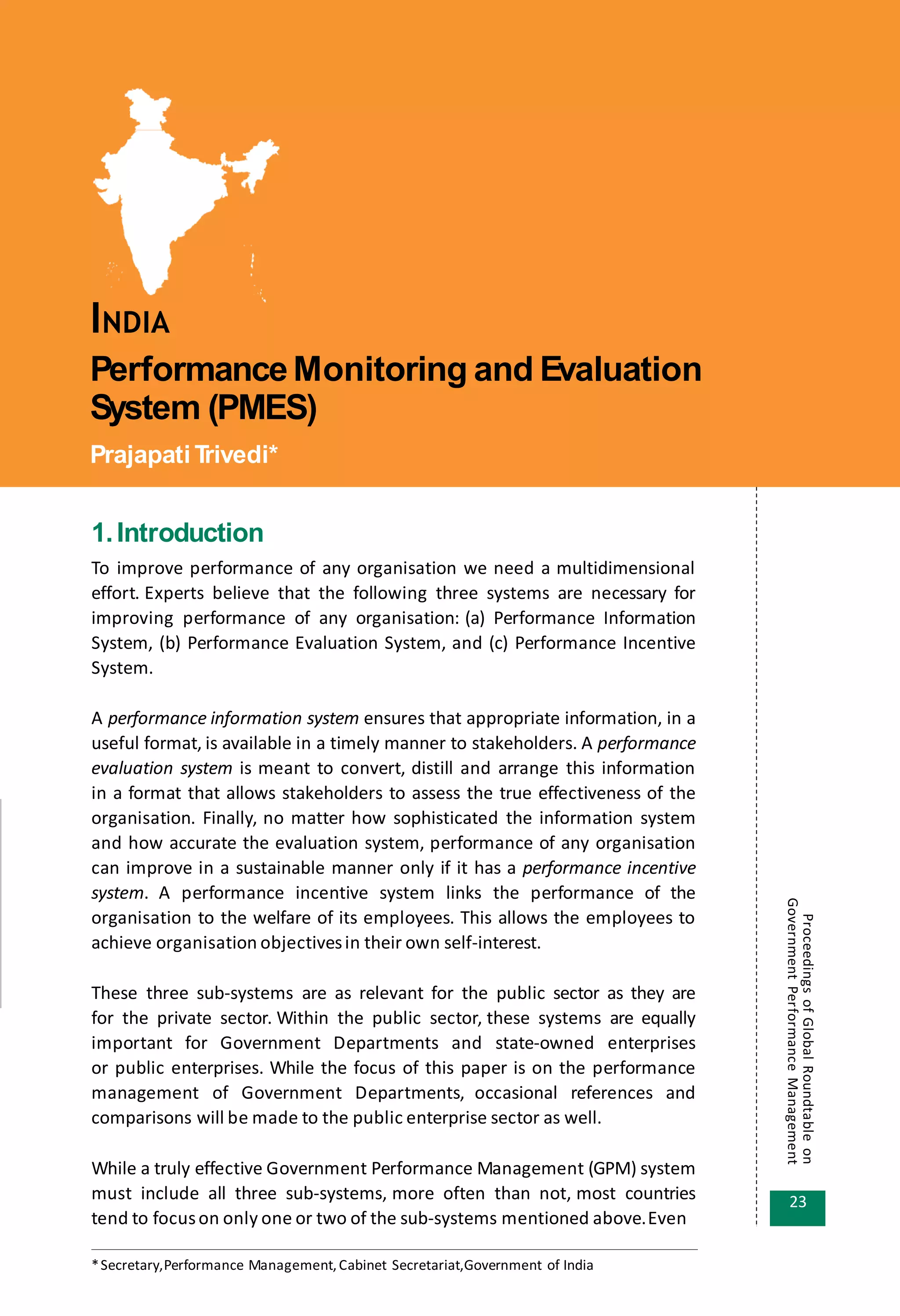 India performance monitoring and evaluation systems | PDF