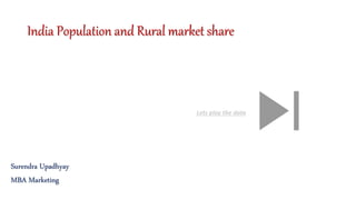 India Population and Rural market share
Surendra Upadhyay
MBA Marketing
Lets play the data
 