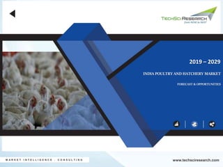 INDIA POULTRY AND HATCHERY MARKET
FORECAST & OPPORTUNITIES
2019 – 2029
M A R K E T I N T E L L I G E N C E . C O N S U L T I N G www.techsciresearch.com
 
