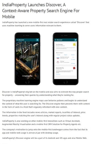 India property launches discover, a property search engine for mobile