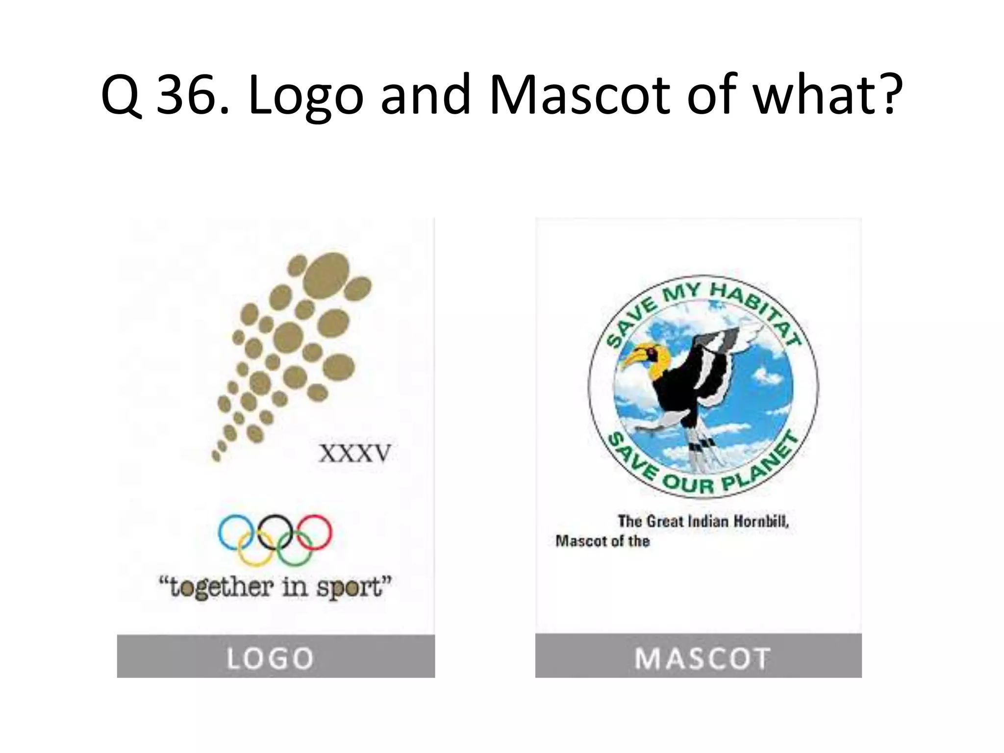 Q 36. Logo and Mascot of what?
 