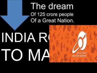 The dream
Of 125 crore people
Of a Great Nation.
INDIA ROAD
TO MARS.
 
