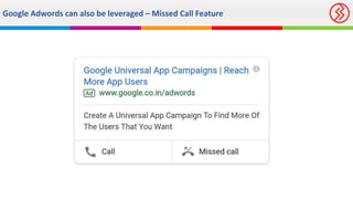 Google Adwords can also be leveraged – Missed Call Feature
 