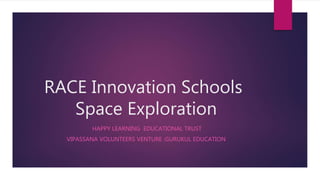 RACE Innovation Schools
Space Exploration
HAPPY LEARNING EDUCATIONAL TRUST
VIPASSANA VOLUNTEERS VENTURE :GURUKUL EDUCATION
 
