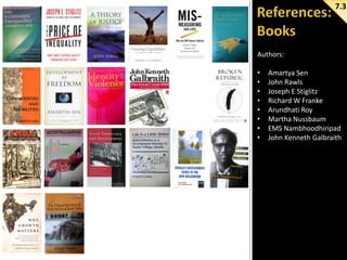 7.3

Authors:
•
•
•
•
•
•
•
•

Amartya Sen
John Rawls
Joseph E Stiglitz
Richard W Franke
Arundhati Roy
Martha Nussbaum
EMS Nambhoodhiripad
John Kenneth Galbraith

 