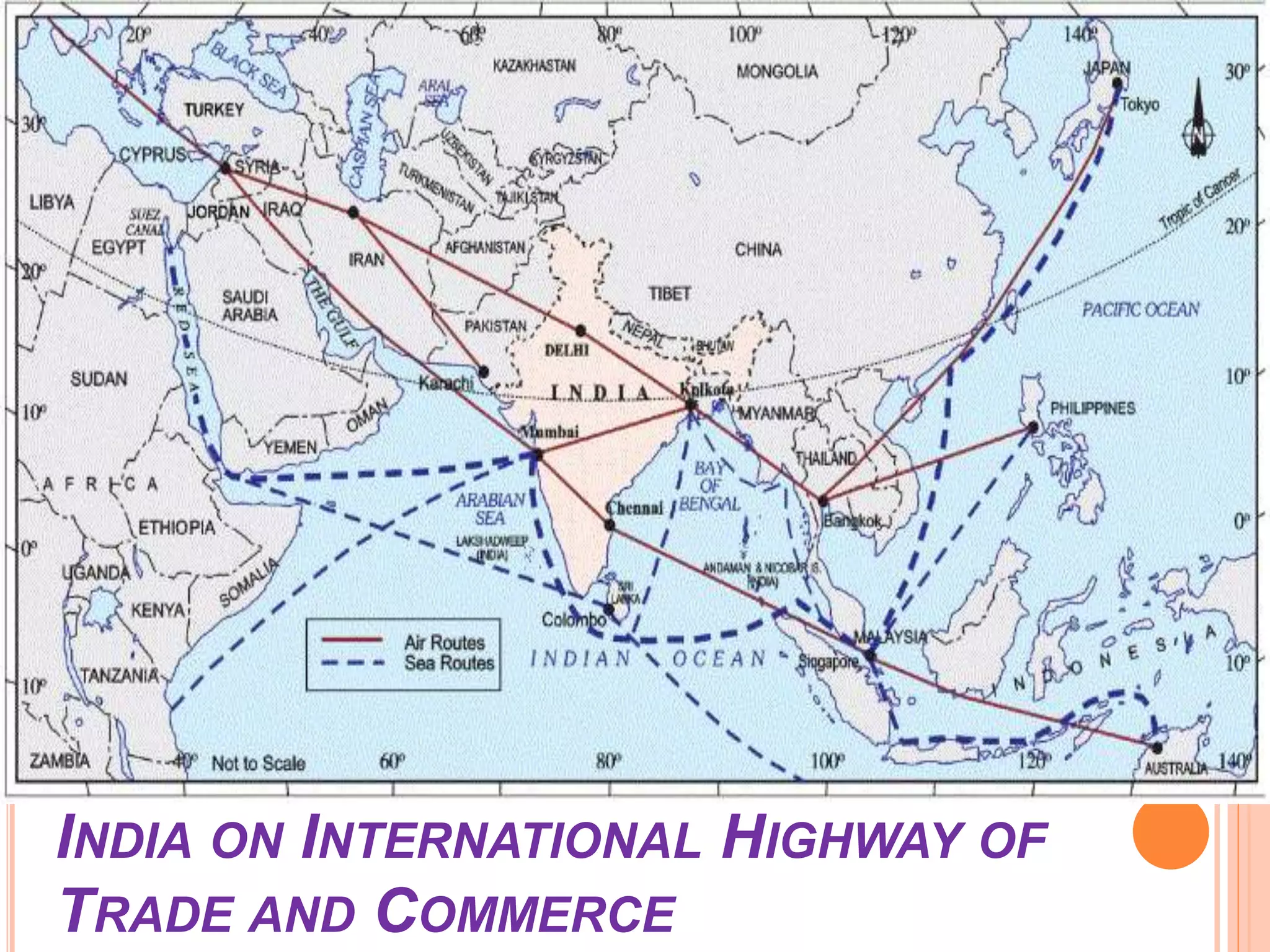 INDIA ON INTERNATIONAL HIGHWAY OF
TRADE AND COMMERCE
 