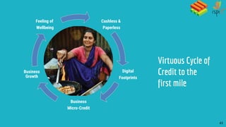 43
Cashless &
Paperless
Digital
Footprints
Business
Micro-Credit
Business
Growth
Feeling of
Wellbeing
Virtuous Cycle of
Credit to the
first mile
 