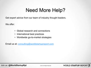 Need More Help?
    Get expert advice from our team of industry thought leaders.

    We offer:

             • Global research and connections
             • International best practices
             • Worldwide go-to-market strategies

    Email us at: consulting@worldstartupreport.com




Join us: @WorldStartupRpt             © 2013 All Rights Reserved
 