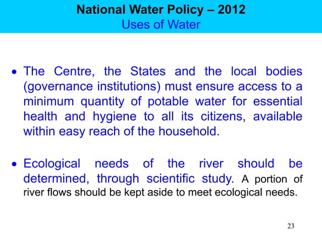India's Water Policy and Strategy for Implementation | PPTX