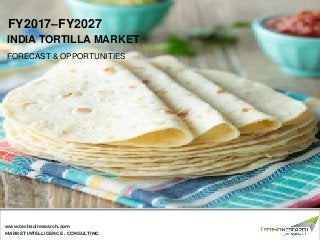 MARKET INTELLIGENCE . CONSULTING
www.techsciresearch.com
INDIA TORTILLA MARKET
FORECAST & OPPORTUNITIES
FY2017–FY2027
 