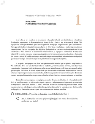 Indicadores da Qualidade na Educação Infantil