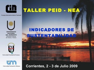 TALLER PEID - NEA INDICADORES DE SUSTENTABILIDAD Corrientes, 2 - 3 de Julio 2009 