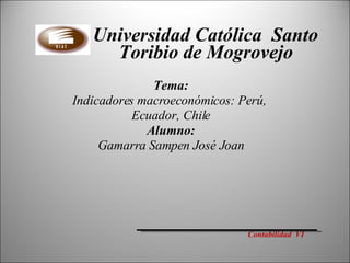   Universidad Católica  Santo  Toribio de Mogrovejo Tema: Indicadores macroeconómicos: Perú,  Ecuador, Chile Alumno: Gamarra Sampen José Joan Contabilidad  VI 