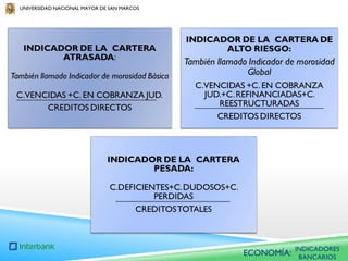 UNIVERSIDAD NACIONAL MAYOR DE SAN MARCOS

ECONOMÍA:

INDICADORES
BANCARIOS

 