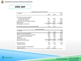 UNIVERSIDAD NACIONAL MAYOR DE SAN MARCOS

AÑO 2009

ECONOMÍA:

INDICADORES
BANCARIOS

 