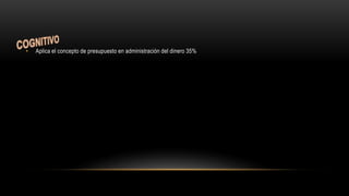 • Aplica el concepto de presupuesto en administración del dinero 35%
 