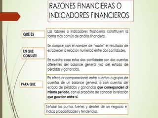 RAZONES FINANCIERAS O INDICADORES FINANCIEROS