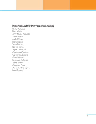 EQUIPO PROGRAMA ESCUELAS EFECTIVAS-LENGUA ESPAÑOLA
USAID-PUCMM
Denicy Peña
Jenny Paulino Acevedo
Juana Hiraldo
Arelis Gómez
Nansi Espinal
Yenny Rosario
Norma Abreu
Virgen Camacho
Margarita Martínez
Carmen M. Ballard
María Ventura
Severiano Pichardo
Yosiris Toribio
Miguelina Peña
María Cristina Espinal
Emilia Polanco




                                                     55
 