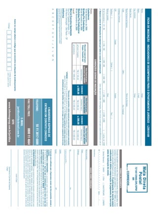 FICHA DE INSCRIÇÃO – INDICADORES DE DESEMPENHO PARA O DEPARTAMENTO JURÍDICO – LZ0515109
Nome:                                                                                                                                                 Cargo:
Depto.:                                                                                                                                               E-mail:
Sup. Imediato:                                                                                                                                        Cargo:
                                                                                                                                                                                                                                                                                       7214513900-DR/SPM
                                                                                                                                                                                                                                                                                               IIR
Razão Social:
Nome Fantasia da Empresa:                                                                                                                             Ramo de Atividade:
CCM:                                                                                                         CNPJ:                                                        Insc. Estadual:
                                                                                                                                                                                                                                                                                          FORMAS DE PAGAMENTO
Endereço Comercial:
                                                                                                                                                                                                                                                Emissão de boleto restrita até 3 dias antes do evento. Após esta data, favor
CEP:                                                        Cidade:                                                                                   Estado:                                                                                   contatar a Central de Atendimento pelo telefone 11 3017 6888 ou e-mail
                                                                                                                                                                                                                                                customer.service@ibcbrasil.com.br. A participação do inscrito estará
Telefone: ( )                                                                                     Celular: ( )                                                                           Fax: ( )
                                                                                                                                                                                                                                                condicionada à efetiva comprovação de pagamento da inscrição
Nome p/ contato:                                                                                                                                      Área:                                                                                     antes da realização do evento.
Nº de Funcionários: [ ] 01 - 99                                   [ ] 100 - 199             [ ] 200 - 499             [ ] 500 - 999              [ ] 1.000 - 1.999                   [ ] 2.000 - 4.999             [    ] acima de 5.000        [ ] Boleto Bancário                 [ ] AMEX             [ ] VISA           [ ] MASTERCARD                   [ ] DINERS
✓ Autorizo o envio de informações da empresa por todos os canais de comunicação.                                                      Caso não queira receber informações, favor enviar e-mail para cadastro@ibcbrasil.com.br
                                                                                                                                                                                                                                                Nº ❘ _ ❘ _ ❘ _ ❘ _ ❘ _ ❘ _ ❘ _ ❘ _ ❘ _ ❘ _ ❘ _ ❘ _ ❘ _ ❘ _ ❘ _ ❘ _ ❘ Valid.:......... / .............
                                                                                             CONDIÇÕES GERAIS DE INSCRIÇÃO                                                                                                                      Assinatura: .....................................................................................................................
Datas:                                                                                                                                                                                                                                                                                   DADOS SOBRE COBRANÇA
Conferência:
10 de Novembro de 2009                                                                                    Valor Especial para                                Valor Especial para                               Valor Especial para              Nome do contato:
                                                                         Desconto especial para         inscrições até 14/09/09*                           inscrições até 08/10/09*                         inscrições após 08/10/09*
Brieﬁng Pré-Conferência:                                                  Grupos. Consulte-nos!                                                                                                                                                 Cargo:
09 de Novembro de 2009                                                                                      Investimento Total (1)       ECONOMIZE              Investimento Total (1)       ECONOMIZE           Investimento Total (1)
Workshop Pré-Conferência:                                               ❑ Evento Completo                    R$ 3.195,00                 R$   500,00             R$ 3.395,00                 R$   300,00           R$ 3.695,00                  Endereço:
09 de Novembro de 2009
Local:                                                                  ❑ Conferência                        R$ 1.995,00                                         R$ 2.295,00                                      R$ 2.495,00
Marriot Executive Apartments                                                                                                                                                                                                                    Tel.:                                                                                 Fax:
Rua Prof Filadelfo Azevedo, 717                                                                                  (1)
                                                                                                                                                  *Desconto não cumulativo, válido somente para inscrição e pagamento antecipados.
Vila Nova Conceição – São Paulo – SP                                                                                 ATENÇÃO: Os valores incluem os impostos que devem ser recolhidos pela fonte pagadora em conformidade com a legislação
                                                                                                                                                                                                                                                E-mail p/ envio de NF-e:
                                                                                                                         vigente (Lei 116/2003, art. 5º da Lei 10.925/04 e art. 647 do RIR). Pedimos a gentileza de contatar nossa central de
                                                                                                                                atendimento para obter detalhes sobre o valor a ser pago, antes de efetuar o pagamento da inscrição.
O Informa Group plc está presente no Brasil e na America Latina pelas                                                                                                                                                                           Cidade:
marcas IBC e IIR. Planejamento e Organização dos eventos no Brasil:
IIR Informa Seminários Ltda.
                                                                                                                                                                                                                                                Estado:                                                                               CEP:
A      B       C       D       E      F       G       H       I      J     K      L     M    N
                                                                                                                                                                                                                                                A inscrição será conﬁrmada após a Organizadora receber esta ﬁcha preenchida, assinada e
                                                                                                                                                                          4 MANEIRAS RÁPIDAS DE                                                 carimbada.
                                                                                                                                                                                                                                                CANCELAMENTOS E SUBSTITUIÇÕES: Os cancelamentos podem ser feitos sem ônus ou encargos
                                                                                                                                                                       ENTRAR EM CONTATO CONOSCO                                                até 10 dias antes do evento. Após esta data, as substituições podem ser feitas sem ônus, mas
                                                                                                                                                                                                                                                os cancelamentos terão uma taxa administrativa de R$500,00. Em todos os casos, solicitamos
                                                                                                                                                                                                                                                informar a Organizadora sobre qualquer alteração até às 12h da véspera do evento. Os inscritos que não
                                                                                                                                                                                                                                                cancelarem sua participação segundo as condições acima descritas, e não comparecerem ao evento, serão
                                                                                                                                                                TELEFONE:                                55 11 3017-6888                        cobrados no valor integral acordado. Todas as notiﬁcações devem ser feitas por escrito pelo fax, e-mail ou
                                                                                                                                                                                                                                                endereço indicados nesta ﬁcha.
                                                                                                                                                                                                                                                ALTERAÇÃO DE PROGRAMA: O nosso compromisso é fornecer a discussão e o estudo de temas e casos
                                                                                                                                                                                                                                                relevantes por palestrantes habilitados. Eventuais alterações no programa serão decorrentes de caso
                                                                                                                                                                                                                                                fortuito ou força maior. Na eventualidade de algum palestrante não comparecer, envidaremos maiores
                                                                                                                                                                FAX TOLL FREE:                                  0800 11 4664                    esforços possíveis para substituir o executivo ausente por outro apto a promover a discussão do tema
                                                                                                                                                                                                                                                conforme programado. Contudo, tal empenho não implica em garantia da substituição. Ao assinar este
                                                                                                                                                                                                                                                documento, concordo com os termos acima pactuados.
                                                                                                                                                                                      E-MAIL
                                                                                                                                                                             juridico@ibcbrasil.com.br                                                                                                 Local e Data
                    Insira no campo abaixo o código que se encontra na etiqueta de endereçamento
                                                                                                                                                                                 SITE
                                                                                                                   Código da etiqueta
                            Código                                                                                 Lado superior direito
                                                                                                                                                                     www.informagroup.com.br/juridico                                                                                  Assinatura e Carimbo da Empresa
                                                                                                                                                                                                                                                                                       Cargo:
 