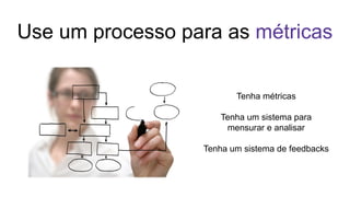 Use um processo para as métricas
Tenha métricas
Tenha um sistema para
mensurar e analisar
Tenha um sistema de feedbacks
 