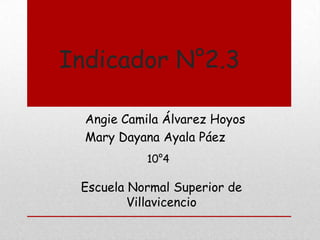Indicador N°2.3
Angie Camila Álvarez Hoyos
Mary Dayana Ayala Páez
Escuela Normal Superior de
Villavicencio
10°4
 