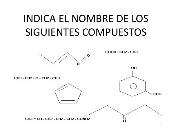 Indica el nombre de los siguientes compuestos