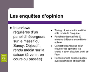 Observation des évolutions.Extrait de rendu de l’enquête clientèle