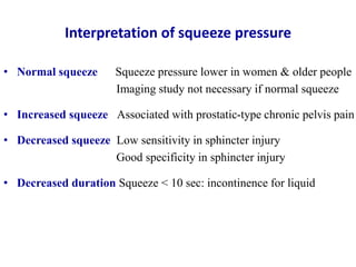 Indications, examination protocol & results of conventional anorectal ...