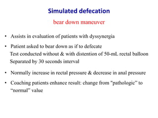 Indications, examination protocol & results of conventional anorectal ...