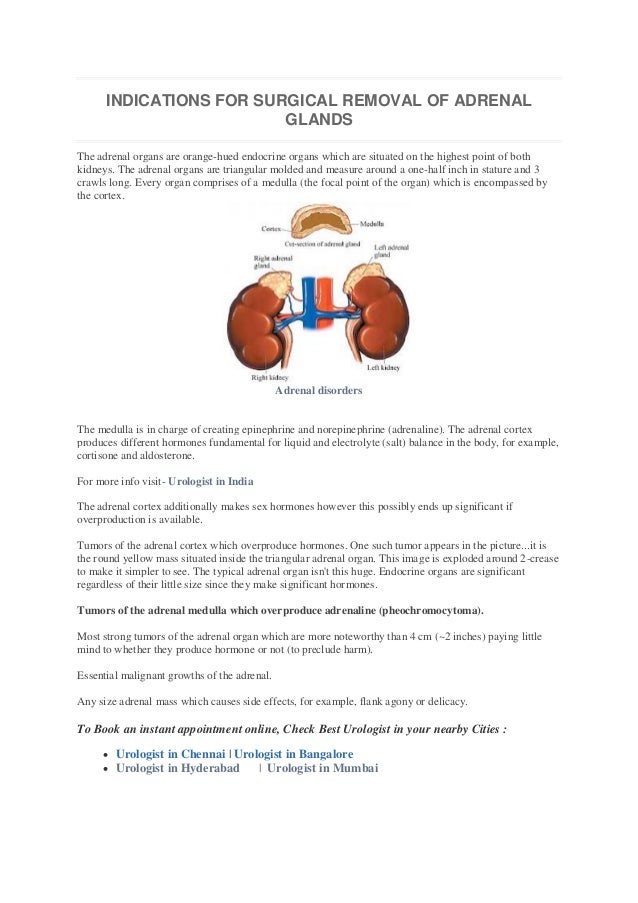 Indications for surgical removal of adrenal glands