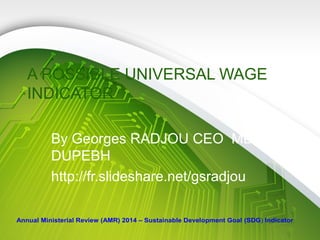 A POSSIBLE UNIVERSAL WAGE
INDICATOR
By Georges RADJOU CEO MBA
DUPEBH
http://fr.slideshare.net/gsradjou
Annual Ministerial Review (AMR) 2014 – Sustainable Development Goal (SDG) Indicator
 