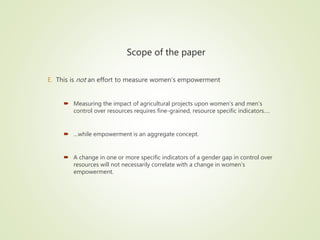 Indicators of gendered control over agricultural resources