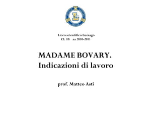 Liceo scientifico Luzzago
       Cl. 3B aa 2010-2011




MADAME BOVARY.
Indicazioni di lavoro

     prof. Matteo Asti
 