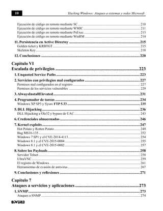 Índice libro "Hacking Windows: Ataques a redes y sistemas Microsoft" | PDF