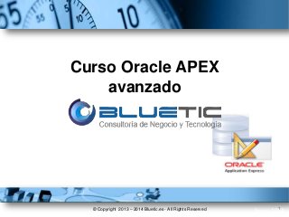 Curso Oracle APEX 
avanzado 
© Copyright 2013 – 2014 Bluetic.es - All Rights Reserved 1 
Enero 2014 
 