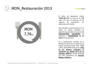 iRON_Restauración 2013
El Índice de Reputación Online
“iRON_Rtes’13” se sitúa en el 7,76
sobre 10, para el conjunto de los...