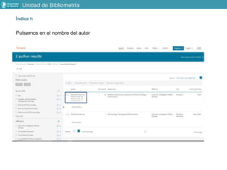Índice h
Pulsamos en el nombre del autor
Unidad de Bibliometría
 