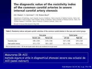 Masurarea IR-ACC:
metoda sigura si utila in diagnosticul stenozei severe sau ocluziei de
ACI (semn indirect)
Folia Morphol. Vol. 67, No. 3, pp. 175–178
 