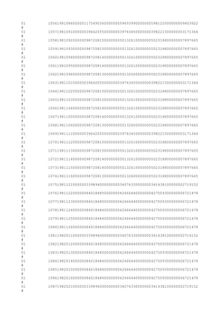 01 1056198108600000117549036000000059693990000000598122000000009403922
#
01 1057198109100000039642055000000039743450000000398221500000003171364
#
01 1058198109200000098720815000000050132610000000502318800000007897665
#
01 1059198109300000098720815000000050132610000000502318800000007897665
#
01 1060198109400000098720814000000050132610000000502318800000007897665
#
01 1061198109500000098720814000000050132610000000502318800000007897665
#
01 1062198109600000098720813000000050132600000000502318800000007897665
#
01 1063198110100000039642055000000039743450000000398221500000003171364
#
01 1064198110200000098720815000000050132610000000502318800000007897665
#
01 1065198110300000098720815000000050132610000000502318800000007897665
#
01 1066198110400000098720814000000050132610000000502318800000007897665
#
01 1067198110500000098720814000000050132610000000502318800000007897665
#
01 1068198110600000098720813000000050132600000000502318800000007897665
#
01 1069198111100000039642055000000039743450000000398221500000003171364
#
01 1070198111200000098720815000000050132610000000502318800000007897665
#
01 1071198111300000098720815000000050132610000000502318800000007897665
#
01 1072198111400000098720814000000050132610000000502318800000007897665
#
01 1073198111500000098720814000000050132610000000502318800000007897665
#
01 1074198111600000098720813000000050132600000000502318800000007897665
#
01 1075198112100000033989400000000034076330000000341438100000002719152
#
01 1076198112200000084018485000000042666440000000427509300000006721478
#
01 1077198112300000084018485000000042666440000000427509300000006721478
#
01 1078198112400000084018484000000042666440000000427509300000006721478
#
01 1079198112500000084018484000000042666440000000427509300000006721478
#
01 1080198112600000084018484000000042666440000000427509300000006721478
#
01 1081198201100000033989400000000034076330000000341438100000002719152
#
01 1082198201200000084018485000000042666440000000427509300000006721478
#
01 1083198201300000084018485000000042666440000000427509300000006721478
#
01 1084198201400000084018484000000042666440000000427509300000006721478
#
01 1085198201500000084018484000000042666440000000427509300000006721478
#
01 1086198201600000084018484000000042666440000000427509300000006721478
#
01 1087198202100000033989400000000034076330000000341438100000002719152
#
 