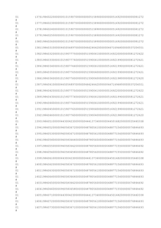 01 1376198602200000001015907000000000515890000000005169200000000081272
#
01 1377198602300000001015907000000000515890000000005169200000000081272
#
01 1378198602400000001015907000000000515890000000005169200000000081272
#
01 1379198602500000001015907000000000515890000000005169200000000081272
#
01 1380198602600000001015907000000000515890000000005169200000000081272
#
01 1381198603100000465056897000000466246420000004671696800000037204551
#
01 1382198603200001015907775000000515900410000005169220000000081272622
#
01 1383198603300001015907774000000515900410000005169219900000081272621
#
01 1384198603400001015907766000000515900410000005169219900000081272621
#
01 1385198603500001015907765000000515900400000005169219900000081272621
#
01 1386198603600001015907760000000515900400000005169219800000081272620
#
01 1387198604100000465056897000000466246420000004671696800000037204551
#
01 1388198604200001015907775000000515900410000005169220000000081272622
#
01 1389198604300001015907774000000515900410000005169219900000081272621
#
01 1390198604400001015907766000000515900410000005169219900000081272621
#
01 1391198604500001015907765000000515900400000005169219900000081272621
#
01 1392198604600001015907760000000515900400000005169219800000081272620
#
01 1393198605100000443004230000000444137340000004450168200000035440338
#
01 1394198605200000960583672000000487805610000004887715600000076846693
#
01 1395198605300000960583671000000487805610000004887715600000076846693
#
01 1396198605400000960583664000000487805600000004887715600000076846693
#
01 1397198605500000960583662000000487805600000004887715500000076846692
#
01 1398198605600000960583658000000487805600000004887715500000076846692
#
01 1399198606100000443004230000000444137340000004450168200000035440338
#
01 1400198606200000960583672000000487805610000004887715600000076846693
#
01 1401198606300000960583671000000487805610000004887715600000076846693
#
01 1402198606400000960583664000000487805600000004887715600000076846693
#
01 1403198606500000960583662000000487805600000004887715500000076846692
#
01 1404198606600000960583658000000487805600000004887715500000076846692
#
01 1405198607100000443004230000000444137340000004450168200000035440338
#
01 1406198607200000960583672000000487805610000004887715600000076846693
#
01 1407198607300000960583671000000487805610000004887715600000076846693
#
 
