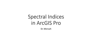 Spectral Indices
in ArcGIS Pro
Dr. Mensah
 
