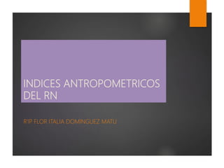 INDICES ANTROPOMETRICOS
DEL RN
R1P FLOR ITALIA DOMINGUEZ MATU
 